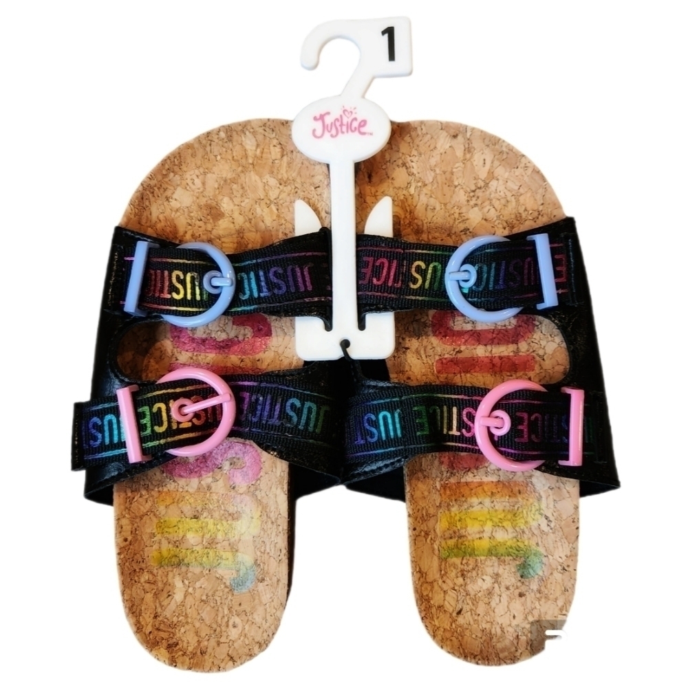 Justice children slides sandals size 1Y nwt